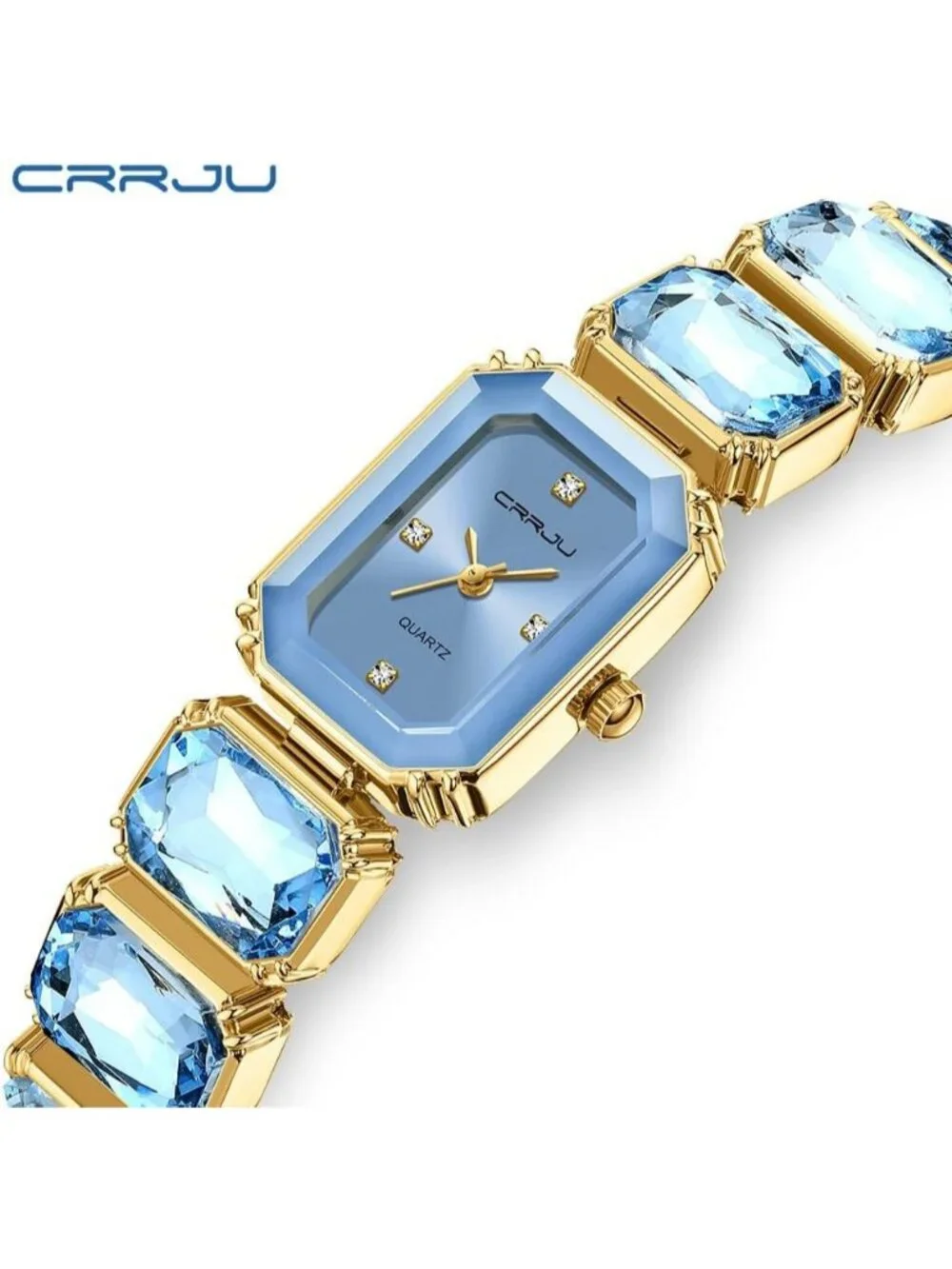Women's Blue Ladies Square Crystal Quartz Fashion Luxury Movement Wrist Watch